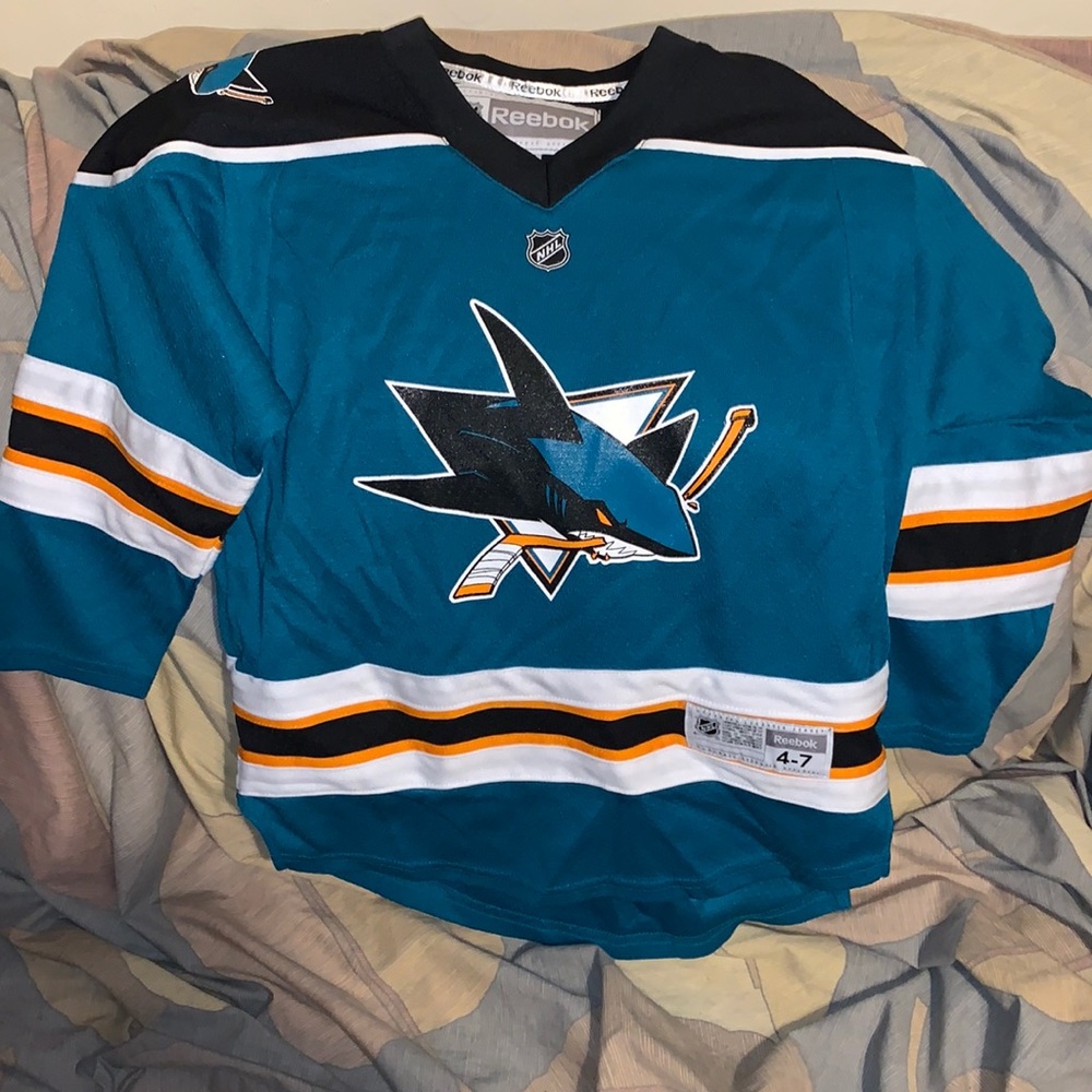 Reebok Teal San Jose Sharks Kids Hockey Jersey with Black & White Accents